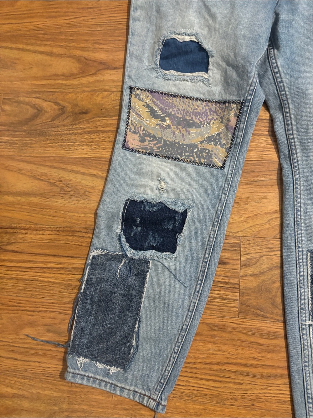 BDG Light Blue Distressed Patchwork Jeans - Picture 3 of 7